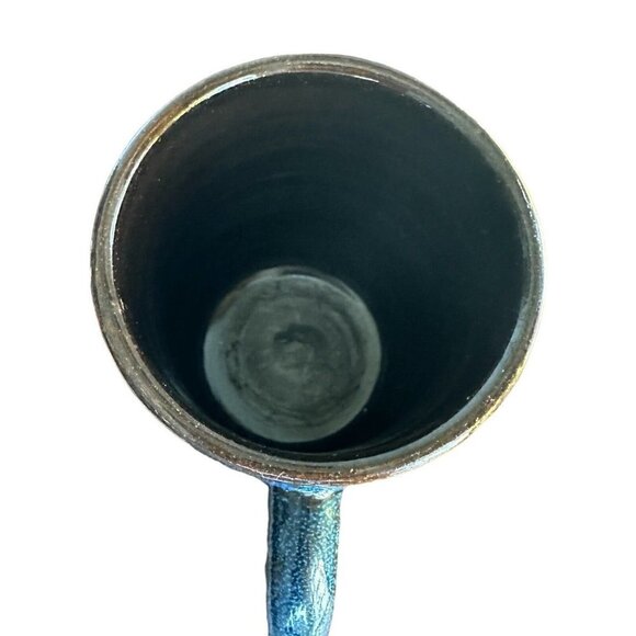 VTG Asian Cup Mug Stone Ware‎ Clay Hand Painted Blue Characters Letters Design - Picture 6 of 8